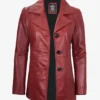 Womens Three Button Red Leather Blazer