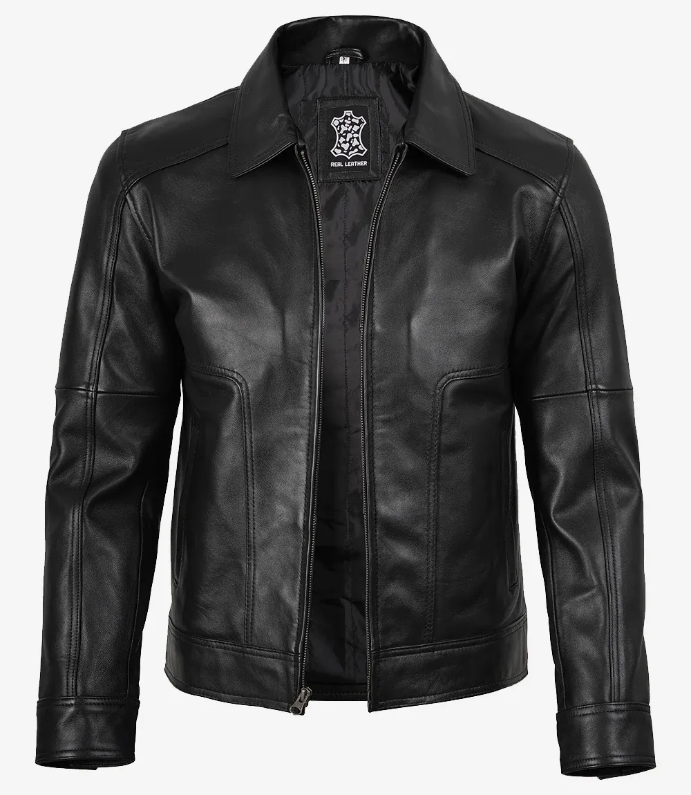 Men's Shirt Collar Classic Black Leather Jacket Men's Shirt Collar Classic Black Leather Jacket
