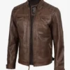 Men's Chocolate Brown Biker Style Leather Jacket - Quilted Shoulders