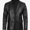 Mens Real Leather Three Button Black Blazer