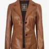 Womens Two Button Tan Leather Blazer - Notch Lapel