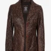 Kathryn Womens Snake Pattern Two Button Cognac Leather Blazer