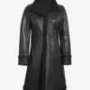 Women's 3/4 Length Black Leather Shearling Coat
