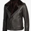 Men's Dark Brown Shearling Leather Moto Jacket - Asymmetrical Shearling Lining