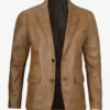 Mens Two Button Camel Brown Leather Blazer