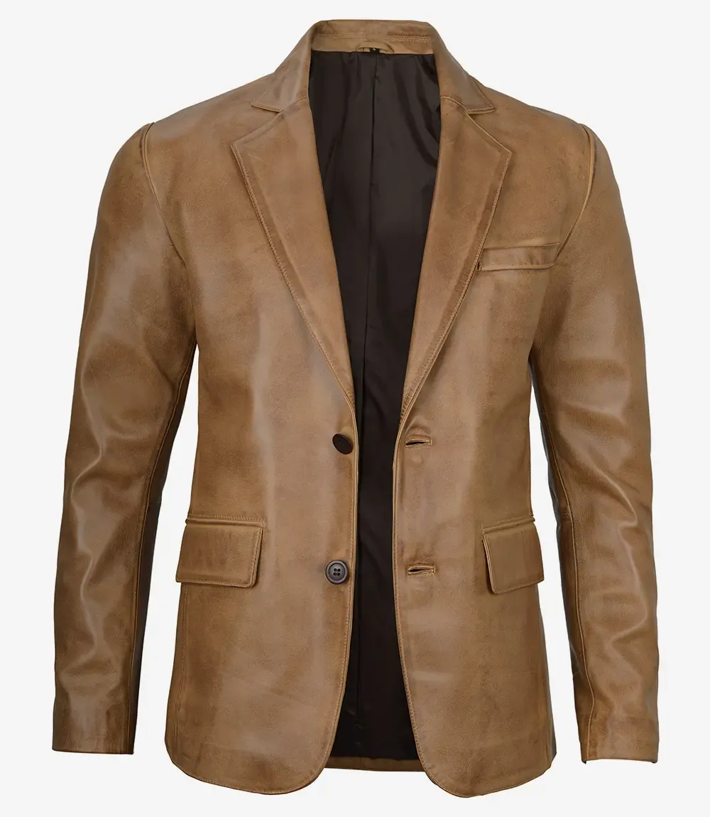 Mens Two Button Camel Brown Leather Blazer Mens Two Button Camel Brown Leather Blazer