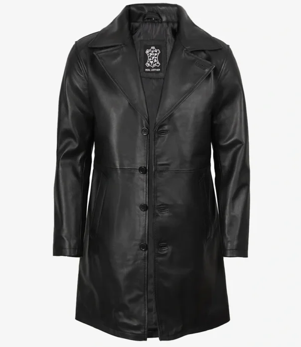 Men's 3/4 Length Black Lambskin Leather Coat