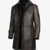 Men's 3/4 Length Dark Brown Shearling Leather Coat