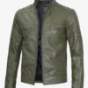 Mens Olive Green Biker Style Leather Jacket