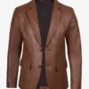 Mens Exclusive Two Button Real Leather Cognac Blazer