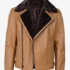 Men's Camel Brown Shearling Moto Leather Jacket