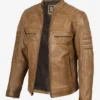 Men's Biker Style Camel Brown Leather Jacket