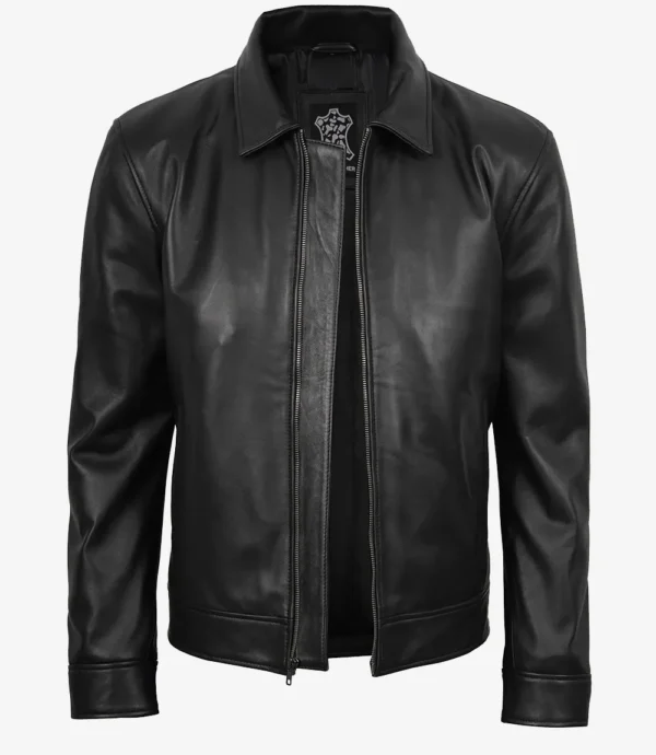 MINIMALIST: Men's Tony Black Leather Harrington Jacket