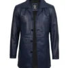 Mens 3/4 Length Blue Waxed Leather Car Coat