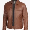 Men's Classic Shirt Collar Cognac Trucker Leather Jacket