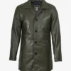 Men's Olive Green 3/4 Length Leather Car Coat