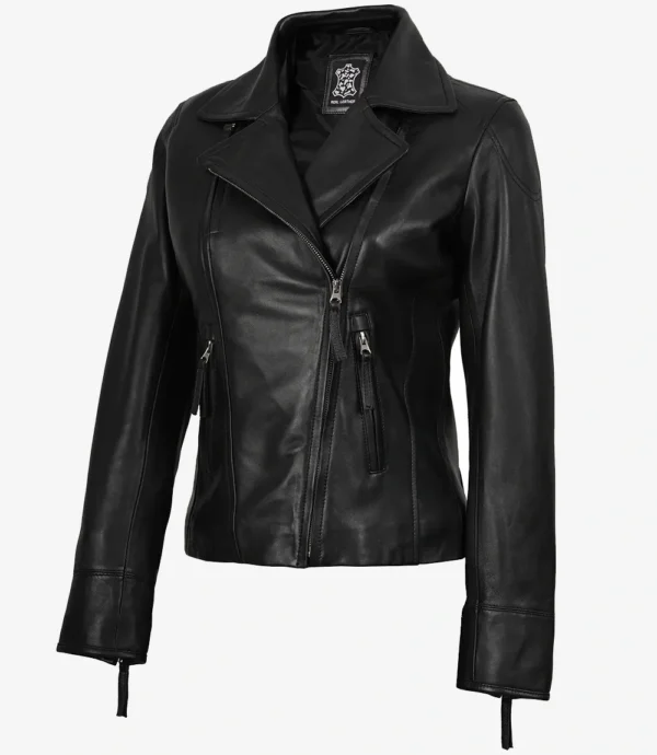 Ramsey Women's Asymmetrical Black Leather Biker Style Jacket