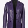 Women's Two Button Purple Leather Blazer - Notch Lapel