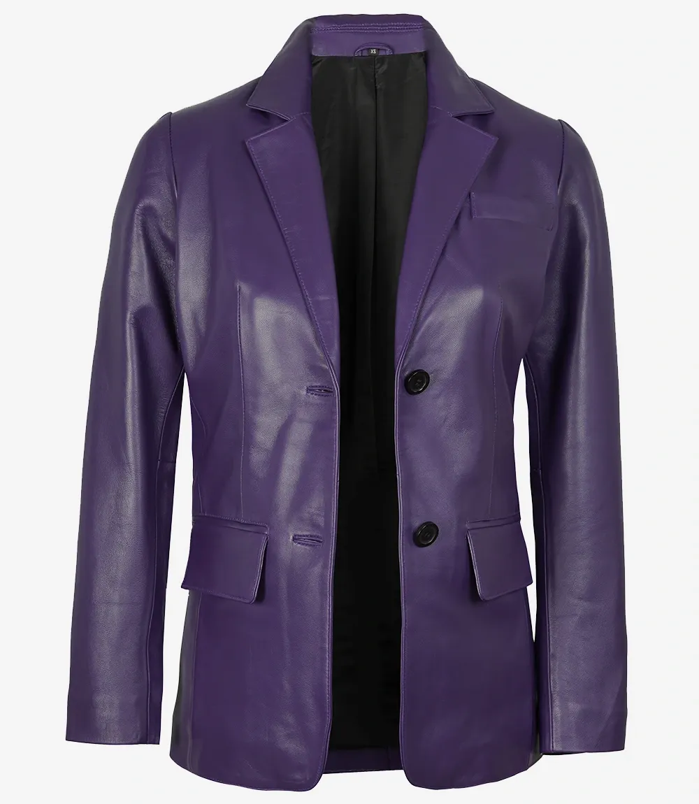 Women's Two Button Purple Leather Blazer - Notch Lapel Women's Two Button Purple Leather Blazer - Notch Lapel
