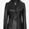 Womens Two Button Black Premium Leather Blazer