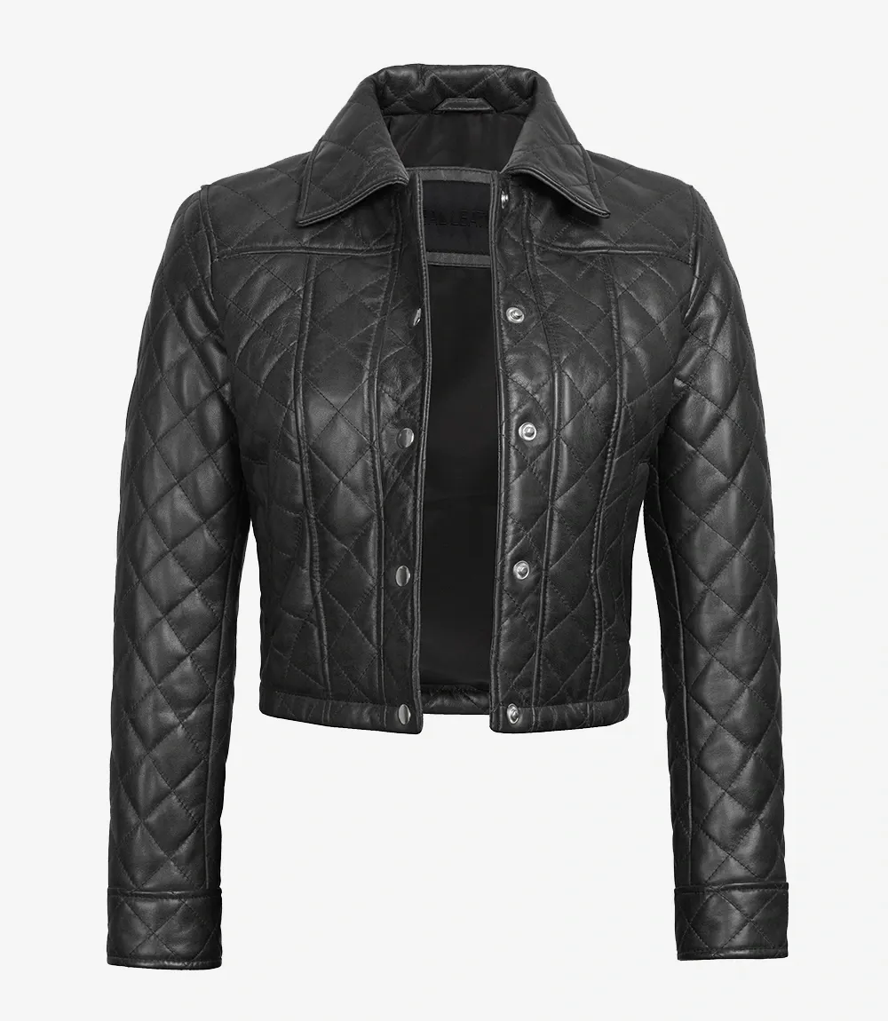 Women's Quilted Cropped Black Leather Jacket Women's Quilted Cropped Black Leather Jacket