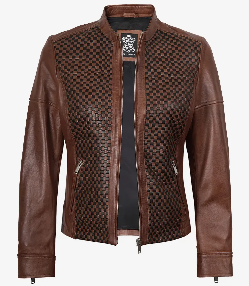 Womens Brown Textured Leather Biker Style Jacket Womens Brown Textured Leather Biker Style Jacket