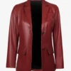 Womens Two Button Red Waxed Leather Blazer