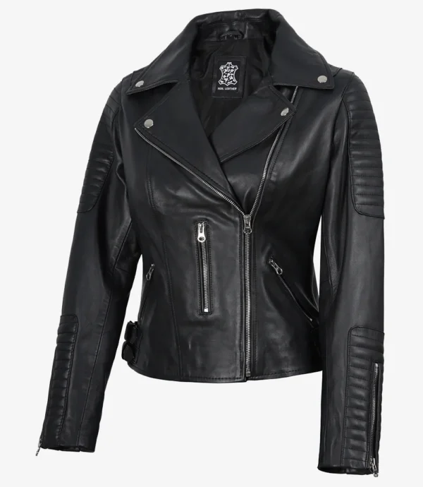 Womens Real Leather Black Biker Style Jacket