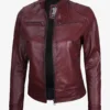 Womens Real Leather Burgundy Biker Style Jacket