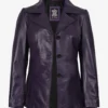 Womens Three Button Purple Leather Blazer