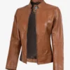 Women's Tan Waxed Slim Fit Biker Style Leather Jacket