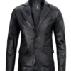 Mens Two Button Notch Lapel Black Leather Blazer