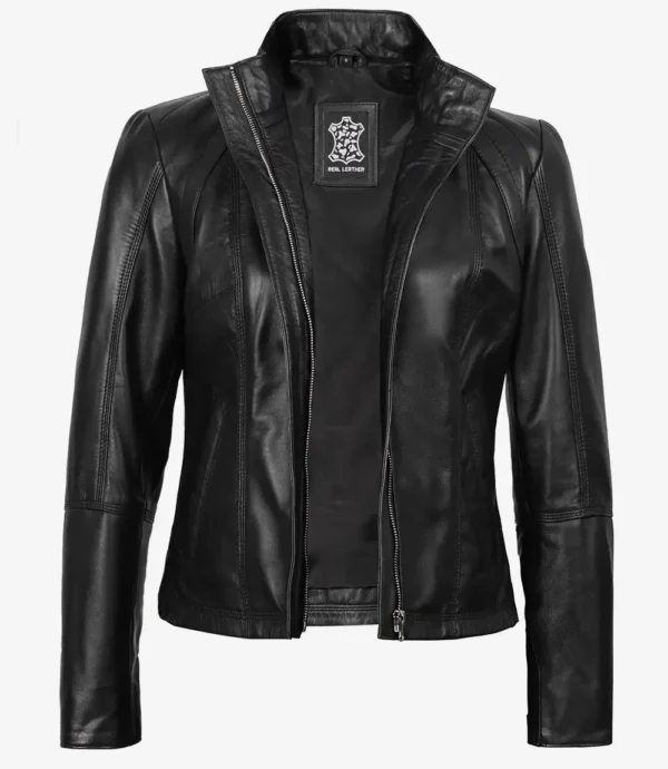 Acerra Womens Slim Fit Black Biker Style Leather Jacket