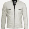 Mens Off White Biker Style Leather Jacket