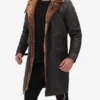 Mens 3/4 Length Dark Brown Leather Shearling Coat