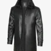 Men's Black Leather 3/4 Length Coat with Fur Collar