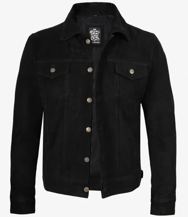 Mens Classic Black Suede Trucker Jacket