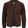 Men's Dark Brown Suede Bomber Jacket