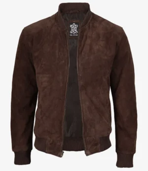 Men's Dark Brown Suede Bomber Jacket