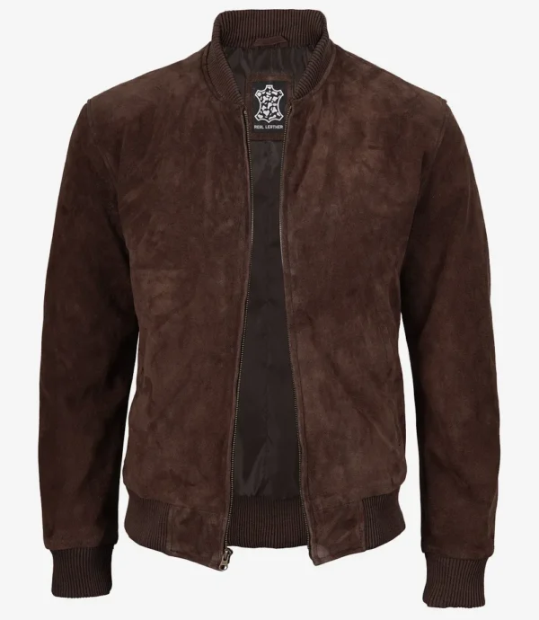 Men's Dark Brown Suede Bomber Jacket