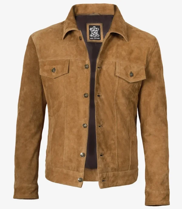 Men's Real Tan Suede Trucker Jacket