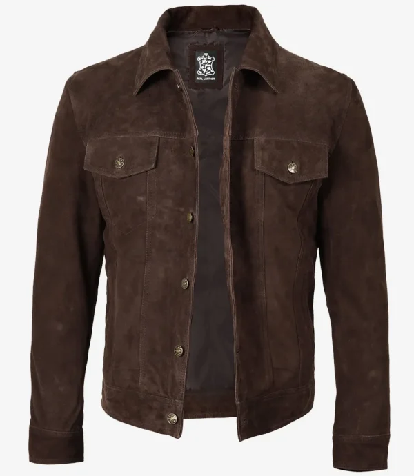 Men's Dark Brown Trucker Suede Jacket