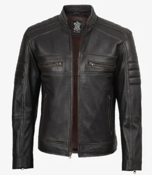 Mens Real Leather Distressed Brown Biker Style Jacket