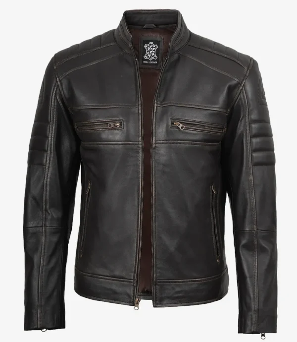 Mens Real Leather Distressed Brown Biker Style Jacket
