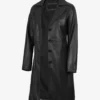 Women's Long Black Leather Car Coat - Notch Lapel
