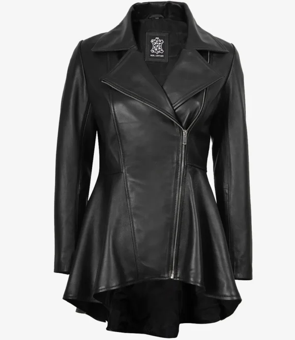 Clarissa Womens Black Peplum Leather Jacket