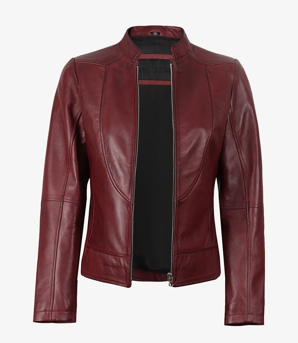 Womens Slim Fit Burgundy Leather Jacket Womens Slim Fit Burgundy Leather Jacket