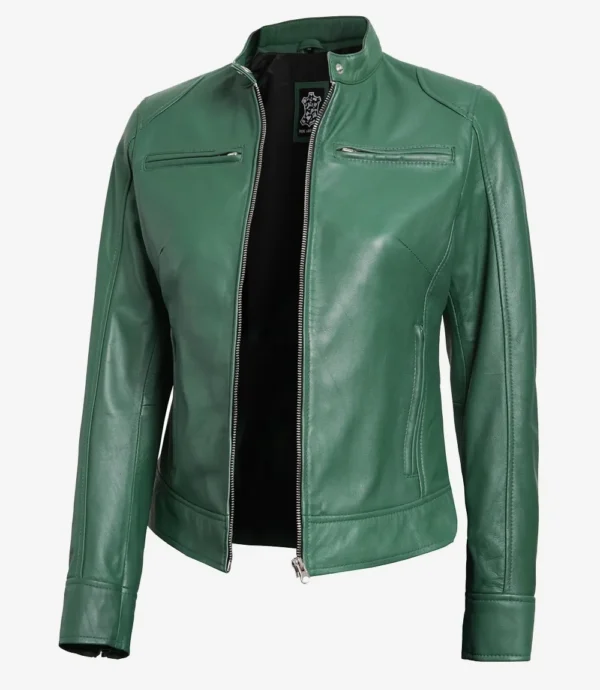 Women's Green Biker Style Leather Jacket