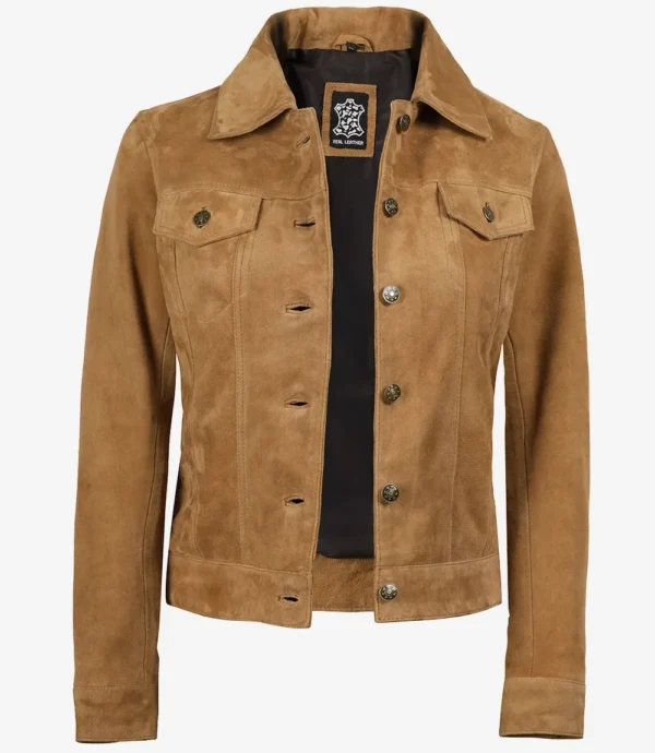 Women's Light Brown Suede Trucker Jacket
