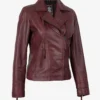 Womens Real Lambskin Leather Burgundy Biker Style Jacket